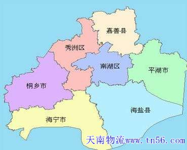 中山到嘉興市物流地圖