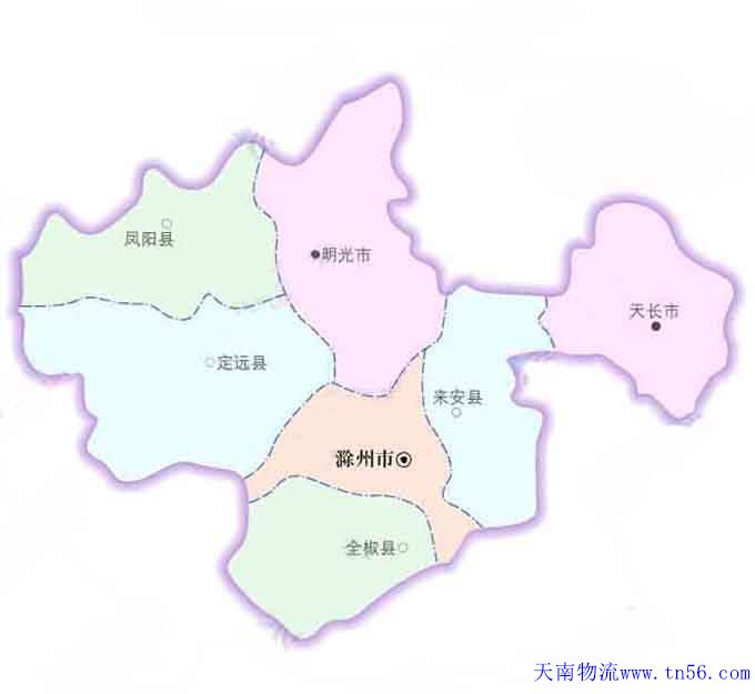 中山到滁州市物流地圖