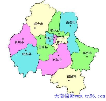 中山到濰坊市物流地圖